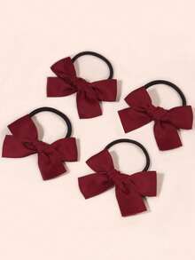 4pcs Girls Candy Color Cute Bow Hair Ties - Burgundy - View 5
