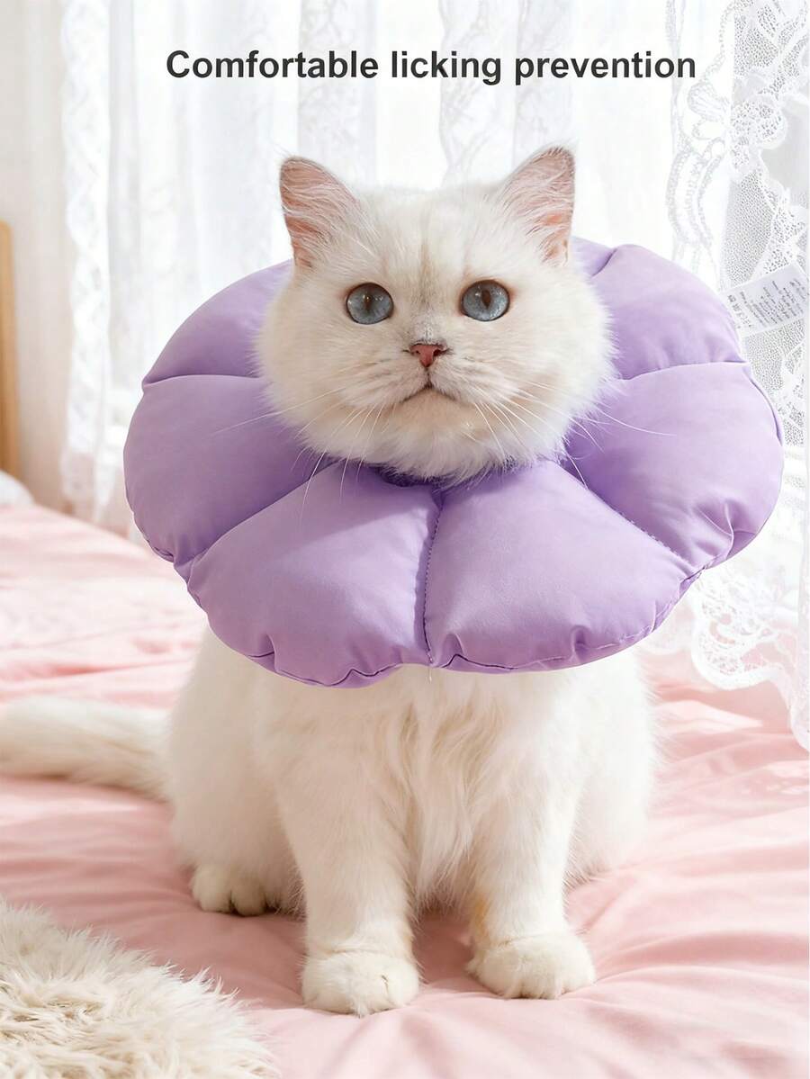 1件紫色花卉图案柔软宠物恢复项圈，伊丽莎白圈颈套，适用于猫狗，防水防污，适合猫咪和小型犬（如泰迪熊），M码
