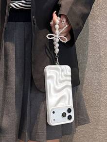 简约白色珍珠元素时尚手机壳，3D波浪纹手链设计，带绳，兼容 17 Pro / 17 Air / 17 / 16 / 17 Pro Max / Pro Max / Pro / 16 Plus / 16 / 16 / 15 / 15 Pro Max / 15 Plus / 15 Pro / 11 / 12 / 13 / 14 Pro Max / 11 Pro / 11 Pro Max / 12 Pro / 12 Pro Max / 13 Pro / 13 / 14 Pro Max / Pro Max / 14 Pro / 14 Plus，简约时尚，生日周年纪念礼物 - 高級珍珠白+珍珠腕帶手繩 - 查看 6
