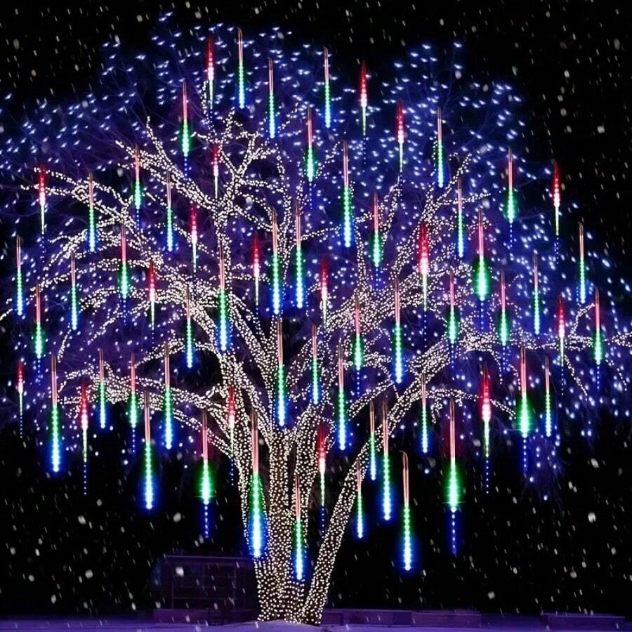8-Tube USB Powered Meteor Shower Lights, Outdoor Holiday Decoration Icicle Lights, Suitable For Christmas, Halloween, Wedding, Birthday Party Decoration - Applicable For Yard, Garden, Street, Holiday Lighting, Wedding Decoration, Decorative Lighting, Lighting, Waterproof Lights, Multi-Tube String Lights, Home Decor, Event Planning - Multicolor - View 1