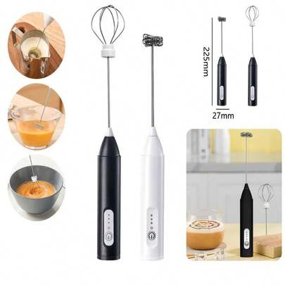 Mini Mixer Elétrico Recarregável USB 3 Velocidades Inox 304 Portátil com Batedor de Ovos, Baixo Ruído, Ideal para Cappuccino, Café Cremoso, Shakes e Misturas - DKL