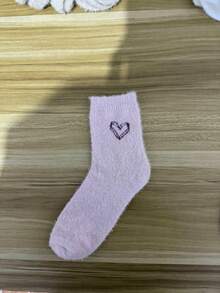 18/12 双心形图案蓬松女士中筒袜，心形保暖袜，超厚柔软舒适，适合秋冬季，情人节和圣诞节的理想礼物，4 双/2 双/10 双/6 双/8 双