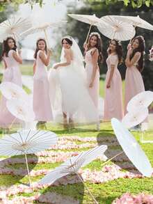 1pc Elegant White Paper Parasol, Traditional Chinese Round Paper Umbrella, DIY Painting Blank Umbrella, Paper Parasol, For Wedding, Party, Festival Activities, Party Supplies - White - View 5