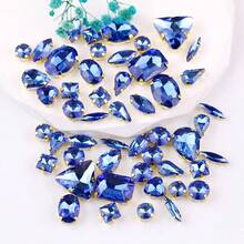 50pcs/Pack, Multi-Color, Mixed Shape Handmade Sew-On Glass Rhinestone Decorative Beads, Flat Gold Metal Base With Hole, Shiny Crystal DIY Accessories Sewing Materials For Decorating Clothes, Dresses, Bags, Shoes, Brooches, Earrings, Handicrafts - Shapes Mix - View 35