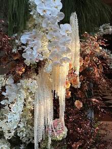 MEHELANY 2/1件白色人造紫藤吊饰，毛绒苋菜吊饰，人造吊挂植物，适用于DIY家居婚礼花环、展览、婚礼拱门、新娘捧花、仿真植物、壁炉、门廊、窗户、花瓶、桌子、楼梯装饰，黑色紫藤花卉摆设，独特的壁挂式花卉装饰 - 乳白 - 查看 2