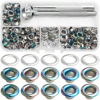 AWYYYORANYO 150Sets 5mm 3/16 Inch Grommets Eyelets Kit For Fabric AB Color Sewing Eyelets Grommets Washers With Setting Tools For Clothing Bags Shoes Belts Bags Dog Collars Curtain Tarps Canvas