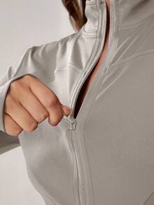 NcmRyu 一套女士弹力拉链休闲日常穿着立领设计收腰舞蹈运动服 - 卡其色 - 查看 5