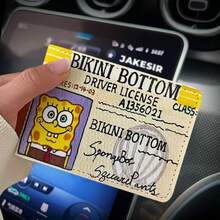 1pc SpongeBob 2-In-1 Car Document Holder, Suitable For Driver's License And Vehicle Registration! Cute Cartoon Design, High-Quality Durable Leather Material With Waterproof/Anti-Stain Function. Multi-Slot Design For Organized Storage, Perfect Fit And Convenient Open/Close. Ideal For Commuting Or Road Trips - Both Practical And Fashionable. A Great Gift For Auto Enthusiasts.