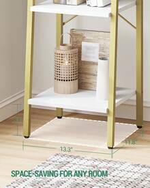 HaluPeit 4/5-Tier Ladder Shelf, Bookshelf Bookcase, Freestanding Corner Storage Shelve With 2 Hooks For Home Office, Living Room, Kitchen, Bedroom, Industrial,Home Decor, White And Gold - Vàng - Xem 8