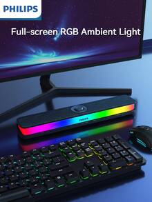 PHILIPS 飞利浦无线蓝牙音箱，具备 6 种 RGB 灯光效果、双扬声器 + 双端口环绕声、持久电池续航、稳定连接、经典旋钮控制、沉浸式桌面音频和户外派对氛围音箱功能。 - 黑色 - 查看 3