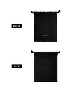 CHANEL 黑色抽绳收纳袋和天鹅绒化妆包套装，双层化妆品收纳包，带logo印花，旅行美妆 - 黑色 - 查看 3