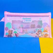 5件套网格文具袋套装铅笔、尺子、笔记本、卷笔刀、橡皮擦、网格拉链文具礼包、铅笔盒套装、万圣节/圣诞节礼物