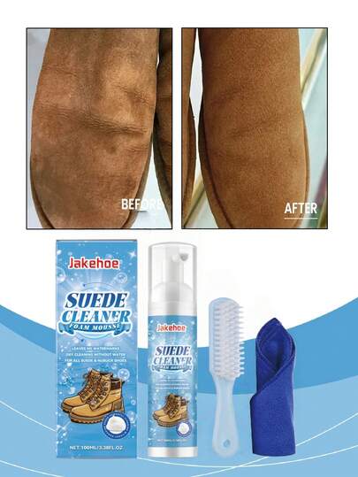 jakehoe Limpiador de ante / Limpiador de ante y cuero mate - Una solución de limpieza y cuidado para ante y cuero mate, adecuado para limpiar ante de punto, cuero mate y varios materiales, zapatos de cuero y lona. Elimina profundamente la suciedad, las manchas y las marcas de agua del ante, la tela y los zapatos de lino. El regalo perfecto para familiares y amigos, con cepillos y paños enviados en versiones nuevas o usadas al azar.