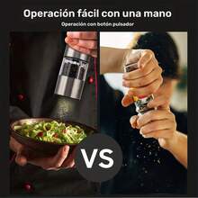 2PCS Un Juego de Molinillos Eléctricos de Sal y Pimienta, Granulación Ajustable | Operación con Una Mano | Funciona con Batería, Juego de Molinillo de Pimienta Automático, Molinillo de Pimienta Electrónico Ajustable, Regalo Ideal para Utensilios y Accesorios de Cocina, Juego de Herramientas de Cocina - Plateado - Ver 5