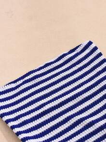 Women 2 Piece Striped Outfit Off Shoulder Cropped Tube Tops And Mini Shorts Set For Daily Party Club - Azul - Ver 5