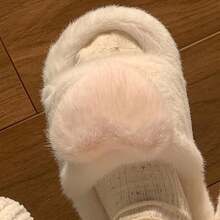 Women's Comfortable Heart-Shaped Plush Faux Fur Slippers - Winter Warm Open-Toe Home Shoes, Pink Beige Heart And Cream White, Soft Cushioned PVC Sole, Hand Washable Sweet Indoor/Outdoor Soft Sole Shoes (Not Suitable For Dryer) - 白色 - 查看 8