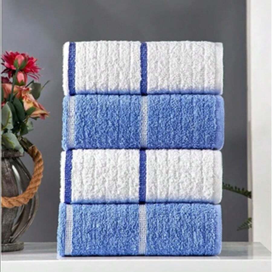 Navy 4-Piece Hand & Face Towel Set – 50x85 Cm, Blue-White, 100% Cotton, Soft & Absorbent – Made In Turkey - Multicolor - View 1
