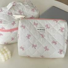 Pink Bow Pattern Cosmetic Bag, Lightweight Zipper Makeup Organizer, Sweet Style Multi-Functional Toiletry Storage Box, Mother's Day Gift, Gift For Girlfriends And Teachers. Cosmetic Bag, Makeup Organizer, Makeup Pouch, Cosmetic Storage Box, Jewelry Box, Lip Gloss Holder, Nail Polish Organizer, And Makeup Bag For Girls And Women - Pink - View 6