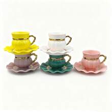 Kürbis-förmiges Keramik Tassen & Untertassen Set, handgemalt in Gold, Silber und verschiedenen Farben, gesund zum Trinken von Wasser und Kaffee, Keramik Tasse & Untertasse, Heim-Dekoration Kaffeetasse, Keramik Wassertasse für Partys und als Geschenk - Verschiedenfarbig - Übersicht 12