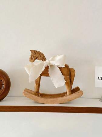 1PC Wooden Horse Creative Hand Carved Wooden Horse With Ribbon Vintage Rustic Series Retro Vibe Style Rocking Horse, Desktop Decor Ornament For Friends, Commemorative Gift Decorative Accessories,Home Decor Gifts For Women Novelty Gifts.
