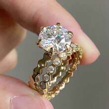 2pcs Fashionable Gold Plated Alloy Zirconia Inlaid Decorated Wedding Rings Set For Women's Daily Wear - Gold - View 13