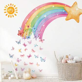 Pegatinas de pared con diseños de mariposa, arcoíris y unicornio de dibujos animados para decorar la habitación de los niños, el dormitorio, la sala de estar y el pasillo