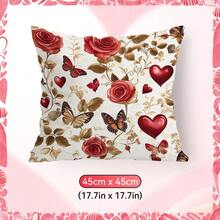 1pc Valentine's Day Heart Decor Cushion Cover, Single-Sided Printed Pillow Case, Suitable For Living Room, Bedroom, Home Decor, All Season - Multicolor - View 16