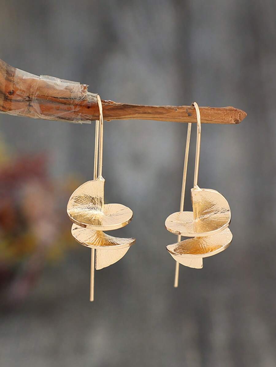 1 par de nuevos pendientes de aro metálico giratorio minimalista y de moda en color dorado - Dorado - Ver 1