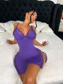 1 chiếc váy ngủ lụa sữa viền ren gợi cảm - Màu tím - Xem 3