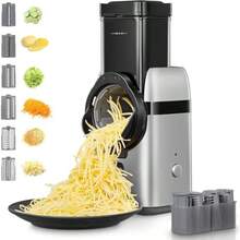 JIAO Electric Cheese Grater Upgraded 6-IN-1 Large Feed Chute Electric Vegetable Slicer With Different Blades And Storage Box Cheese Shredder Electric Slicer For Cheese Fruits Vegetables HU - 銀色 - 查看 1