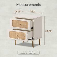 COZAYH Wicker Rattan Nightstand, 2-Drawer End Table Side Table For Small Spaces, Modern Farmhouse Wooden Bedside Table, Boho Mid-Century Coastal Storage Cabinet - White - View 12