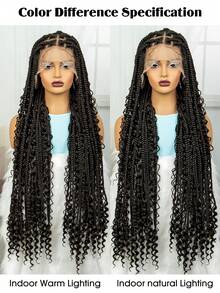 A ANYTIME 合成全蕾丝波西米亚风辫子假发，盒式辫女神假发，卷发渐变金色玉米辫假发