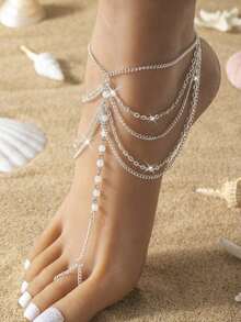 1pc Fashion Bead Decor Mittens Anklet For Women For Vacation - 銀色 - 查看 6