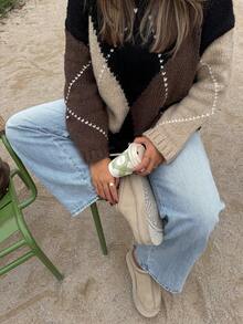 Seelio Autumn/Winter New Women's Fashion Crew Neck Diamond Pattern Knit Sweater Top