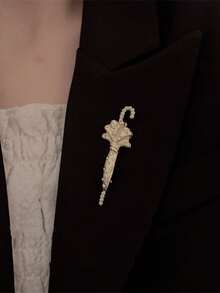 1枚伞形金属水晶珍珠胸针，独特的欧式时尚胸针，适合女性和女孩佩戴，可用于旅行、婚礼、派对、生日、圣诞礼物等场合。 - 金色 - 查看 1