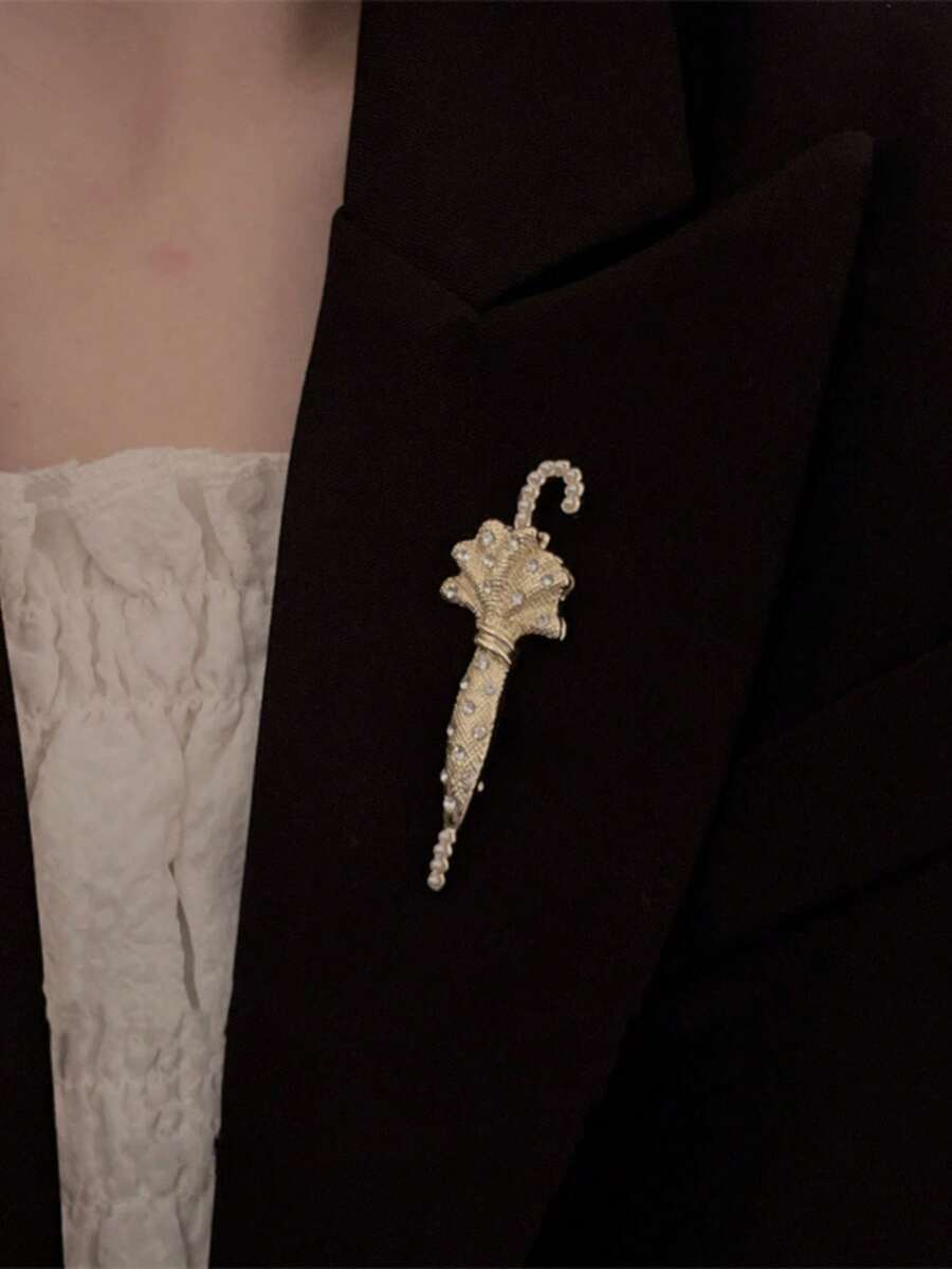 1枚伞形金属水晶珍珠胸针，独特的欧式时尚胸针，适合女性和女孩佩戴，可用于旅行、婚礼、派对、生日、圣诞礼物等场合。 - 金色 - 查看 1