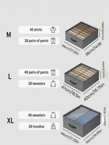 1pc Large Capacity Double-Layer Non-Woven Fabric Foldable Storage Box, Suitable For Organizing Clothes, Underwear And Bedding In Wardrobe, Bedroom Or Home - Grey - View 3