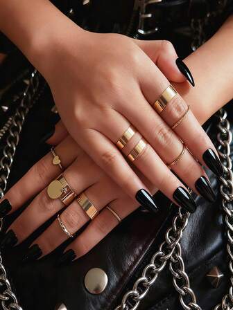 Punk Cool Silver Gold Chunky Rings Set For Women Fashion Jewelry