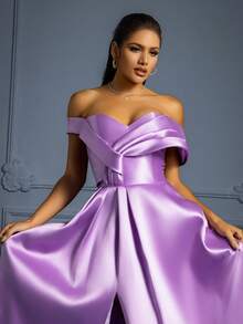 VIPGIRL Elegant Long Flared Maxi Evening Dress - Purple - View 6