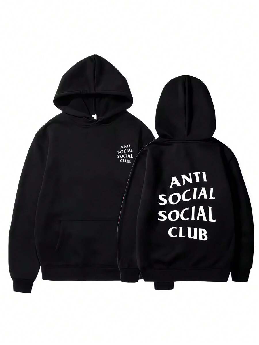 Anti Social Club GDs Offs-Whites Style Fleece Hoodie Long Sleeve Oversized Streetwear For Men And Women Comfortable Casual Sweat - 黑色 - 查看 1