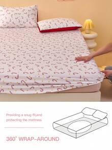 Juego de sábana ajustada, protector de colchón, 2/3 piezas con estampado de bastón de caramelo, se ajusta a camas individuales, dobles, queen y king de 9-12 pulgadas de profundidad, lavable a máquina, apto para el hogar y dormitorio, certificado Oeko-Tex - Multicolor - Ver 5