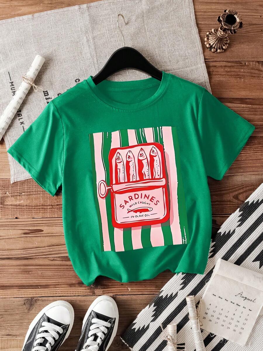 休闲百搭纯色短袖常规T恤 - 綠色 - 查看 1