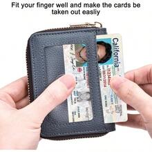 - portafolios para tarjetas de crdito, piel autntica con cierre, bolsillos para monedas, para hombres y mujeres, bloqueo RFID, portafolios de llavero, tamao compacto, Azul, Talla nica - azul - Ver 3