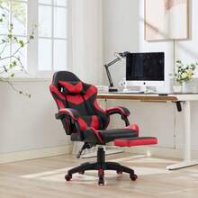 Ergonomic Gaming Chair With 360° Swivel, Racing Design, Leather Upholstery, High Backrest, Adjustable Height, Footrest, Headrest, And Lumbar Support For Office And Gaming. Black And Red. - Black + Red - View 4