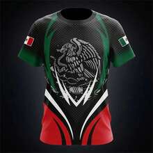 Camiseta de fútbol con gráfico de bandera de México para hombre, camisetas informales con estampado 3D de emblema nacional a la moda, camisetas de gran tamaño - Camiseta-ZFA60303 - Ver 7
