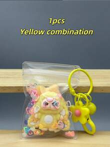 1件最新款娃娃系列3岁儿童PVC装饰串珠挂件钥匙扣，精致向日葵钥匙扣，带闪光和透明保护袋，便携，适合作为限量版新年礼物