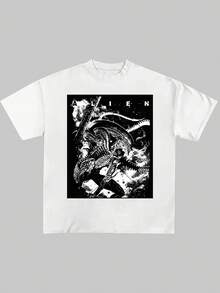 Camiseta de Algodón Oversize Alien Diseño Sci-Fi Blanco - Blanco - Ver 1