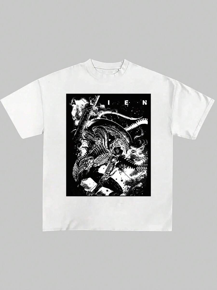 Camiseta de Algodón Oversize Alien Diseño Sci-Fi Blanco - Blanco - Ver 1