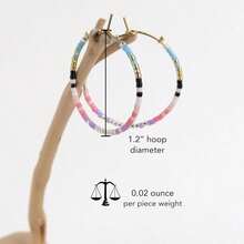 Sonatomber Handmade Boho Colorful Beaded Large Gold Hoop Earrings For Women, Bohemian Seed Beads Circle Hoops Cartilage Hypoallergenic Holiday Prom Jewelry Gift - ColorE - 查看 3