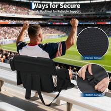 ShiningLove Wide Bleacher Seats With Back Support – 2-Pack Reclining Stadium Chairs, Padded Cushion, Anti-Slip Base, 6 Adjustable Angles, Armrests & Storage Pockets For Sports Events - 黑色/灰色 20吋寬 - 查看 6